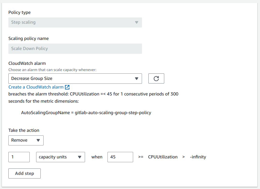 Configure a Scale Down Policy.